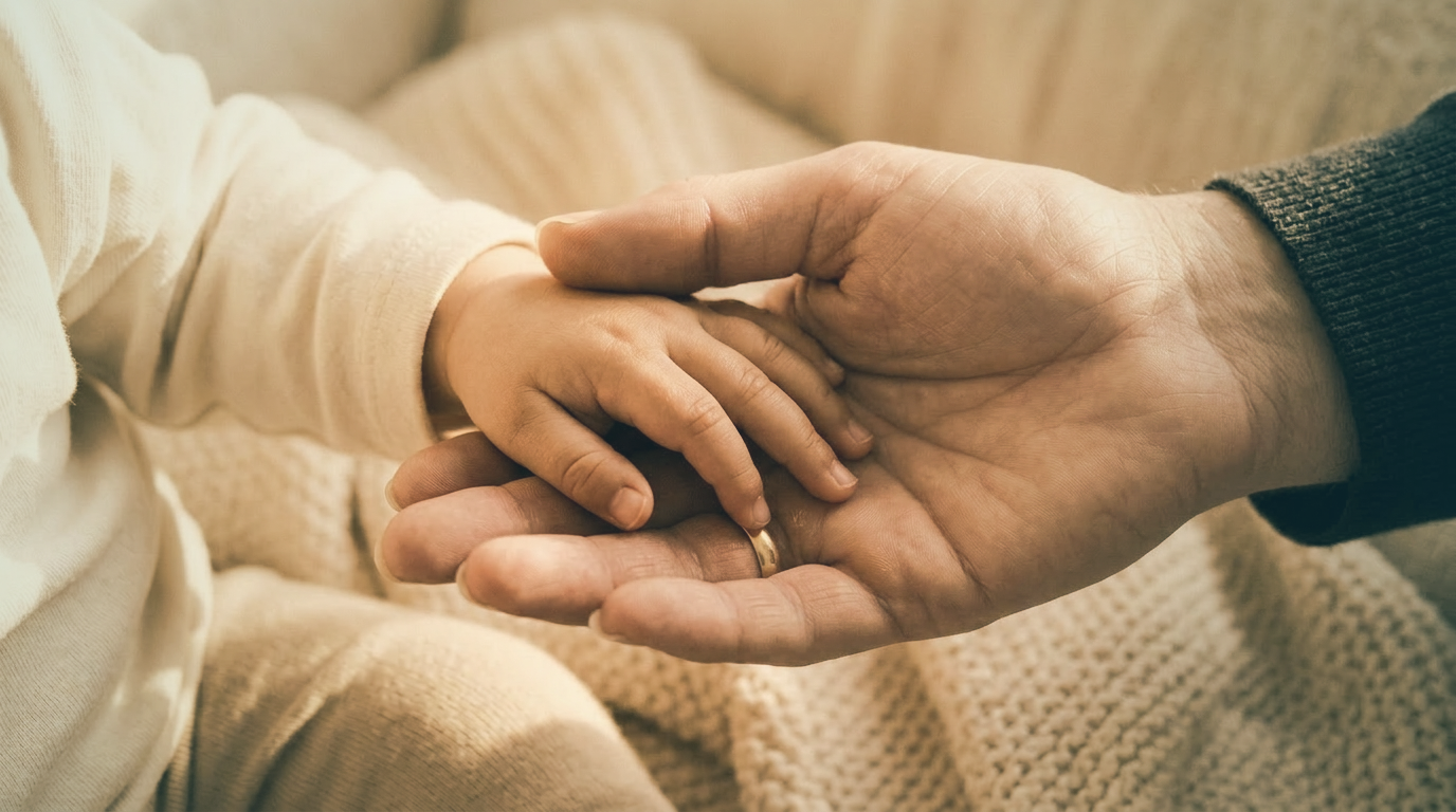 Kleine Kinderhand in einer Erwachsenenhand